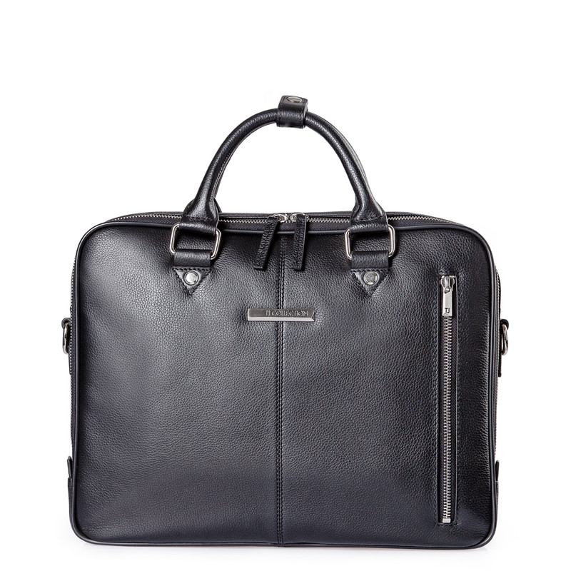 Black Grained Leather Business Bag Oxford | TJ COLLECTION